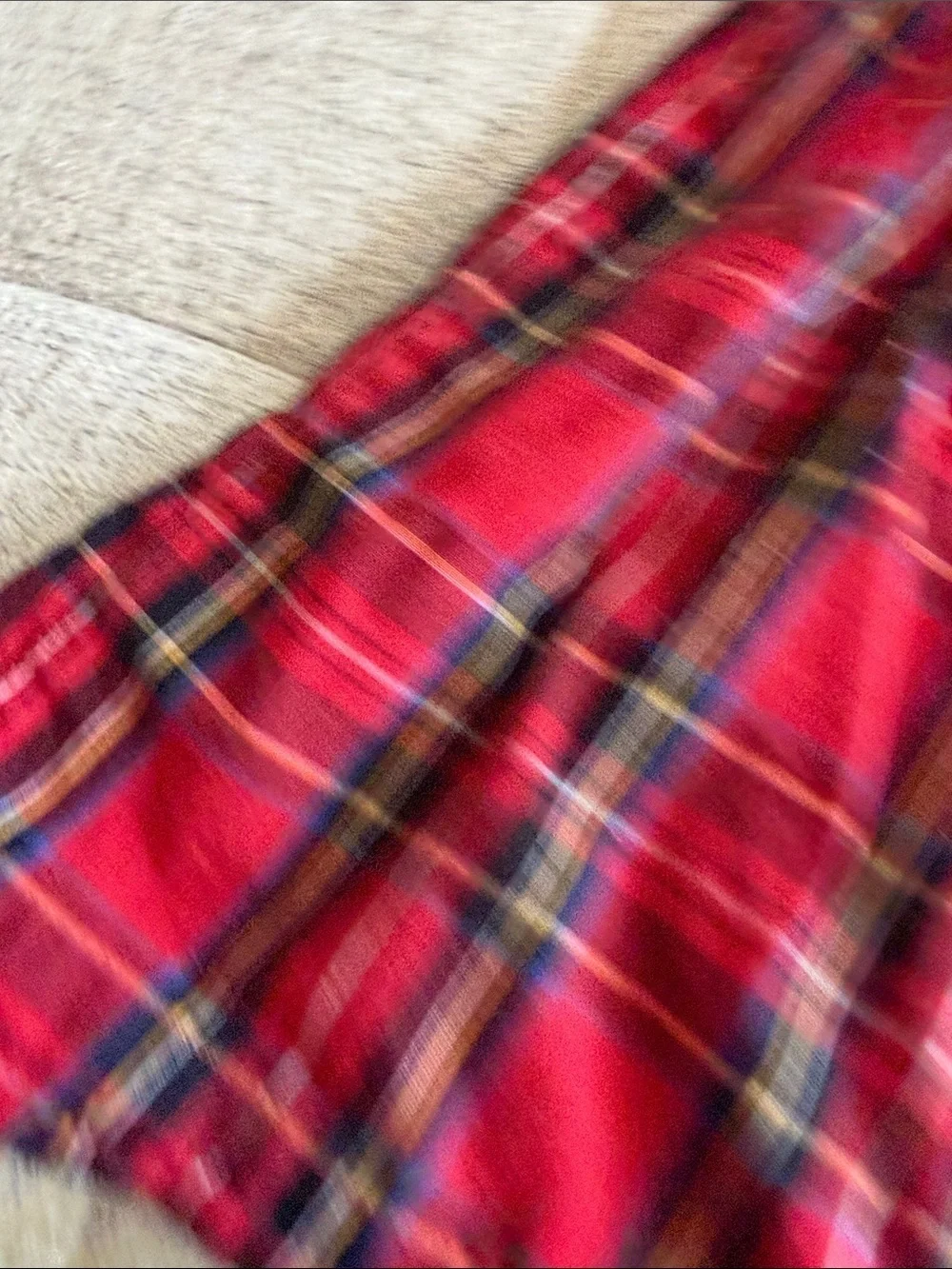 Crewcuts Girls Red Tartan Plaid Ruched Bodice Puff Sleeve Dress Size 6 Holiday
